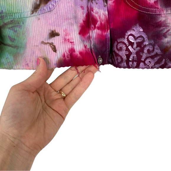 Handmade Tie Dye Button Down Shirt Top Womens Size Small Colorful Painted Crop - Picture 7 of 11
